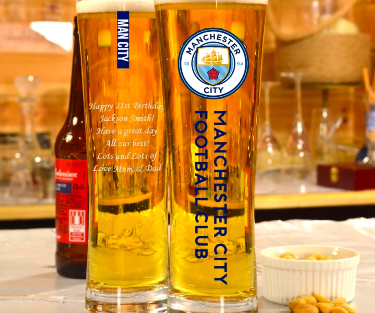 Personalised man city pint glass